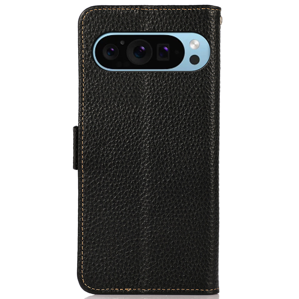 KHAZNEH For Google Pixel 9 Case Genuine Cow Leather RFID Blocking Phone Cover