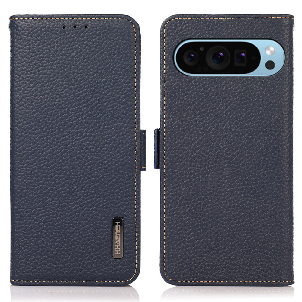 KHAZNEH For Google Pixel 9 Case Genuine Cow Leather RFID Blocking Phone Cover