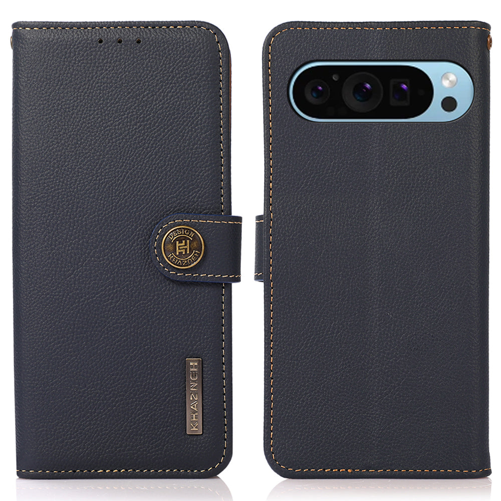KHAZNEH For Google Pixel 9 Case RFID Blocking Anti-drop TPU+Genuine Cow Leather Phone Cover