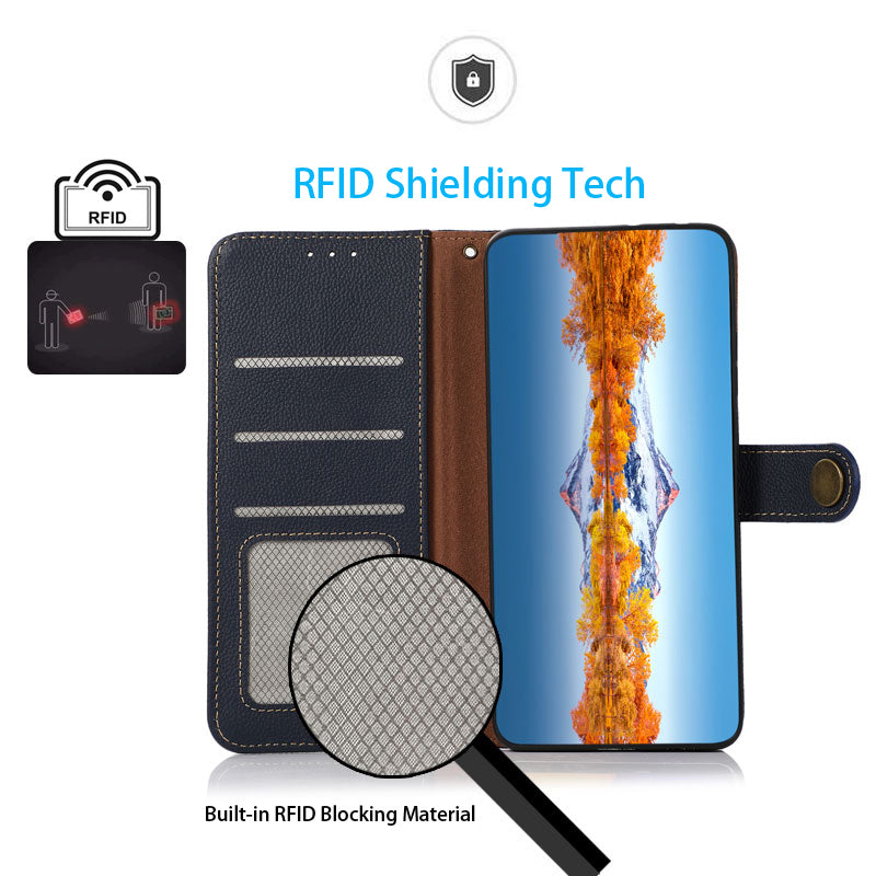 KHAZNEH For Google Pixel 9 Case RFID Blocking Anti-drop TPU+Genuine Cow Leather Phone Cover