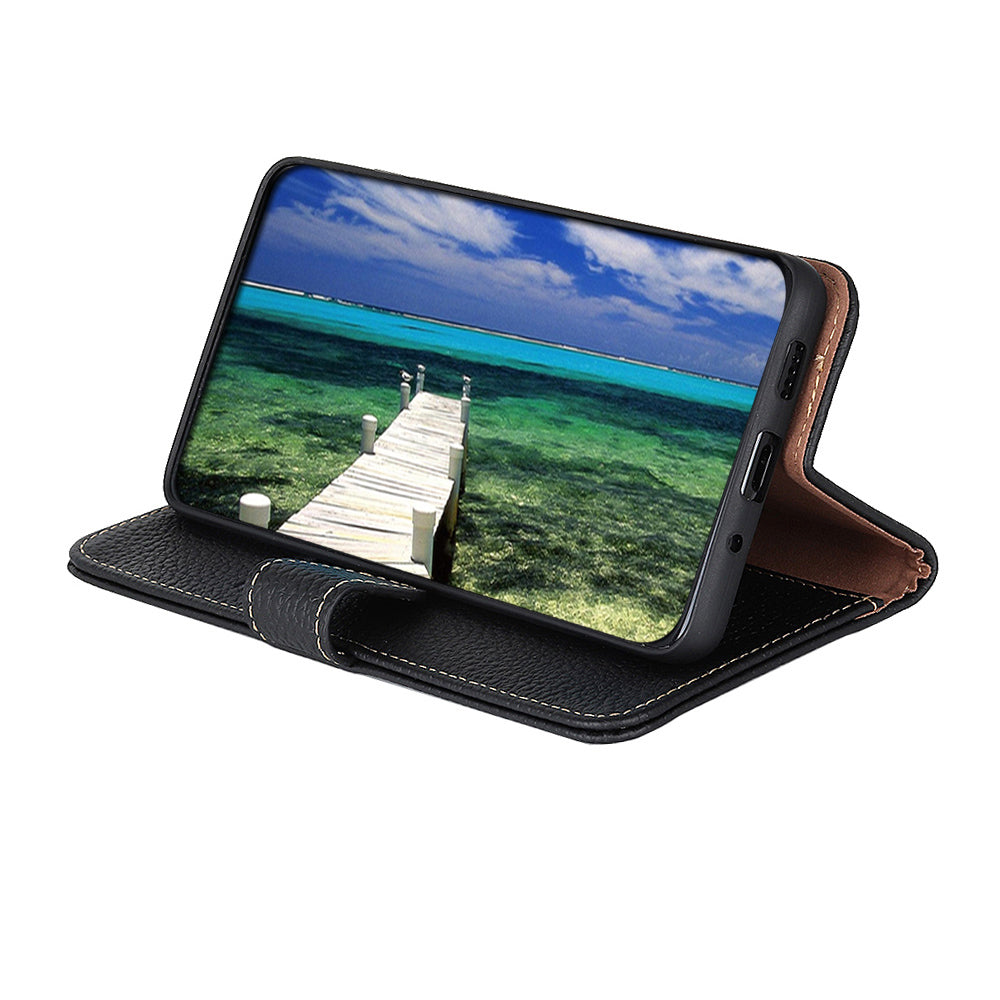 KHAZNEH For Google Pixel 9 Case Genuine Cow Leather Wallet Flip Phone Cover Litchi Texture
