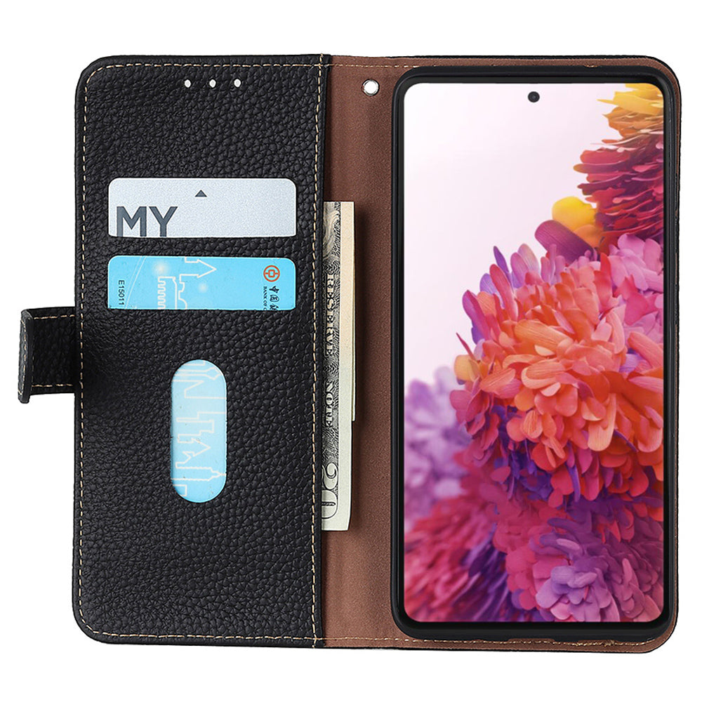 KHAZNEH For Google Pixel 9 Case Genuine Cow Leather Wallet Flip Phone Cover Litchi Texture