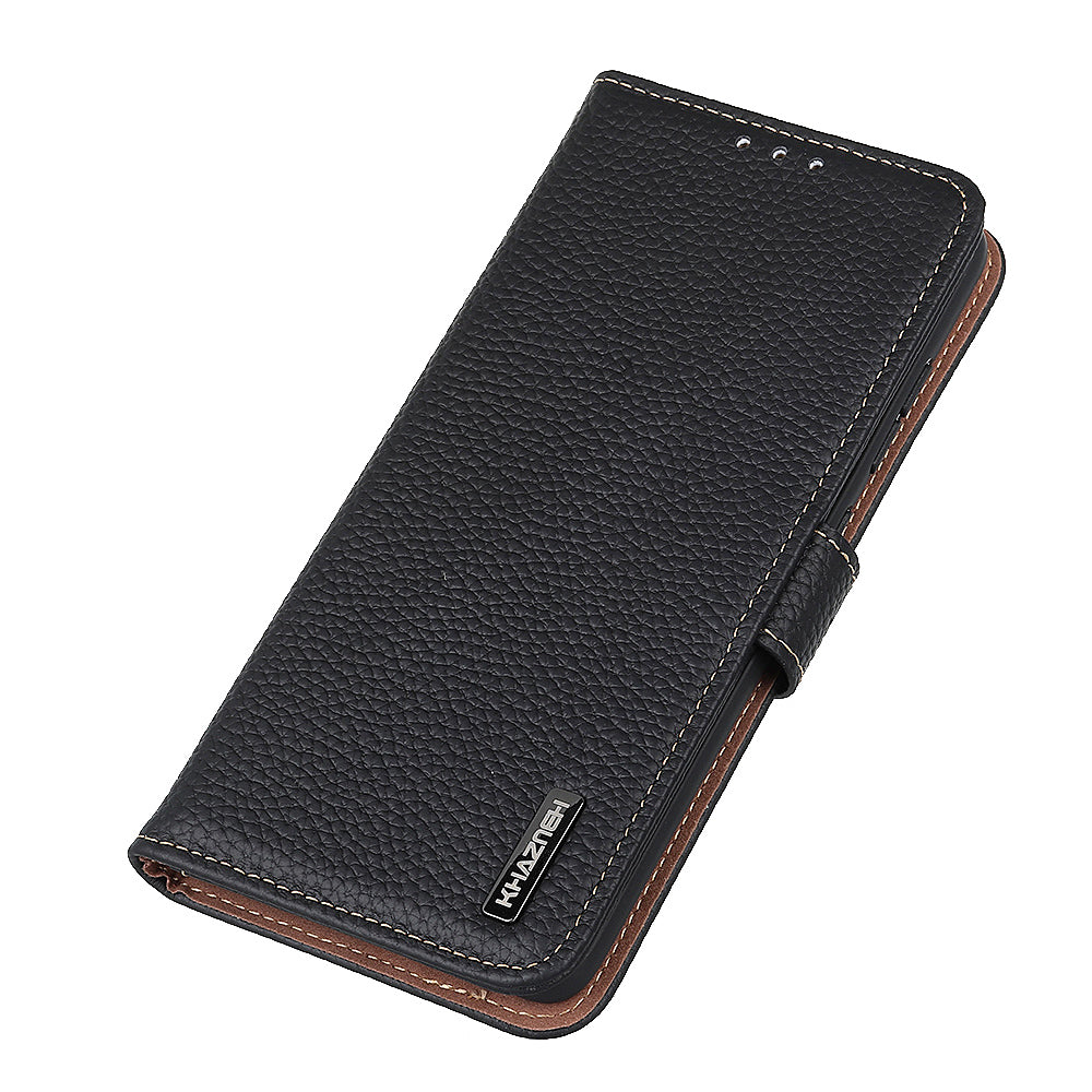 KHAZNEH For Google Pixel 9 Case Genuine Cow Leather Wallet Flip Phone Cover Litchi Texture
