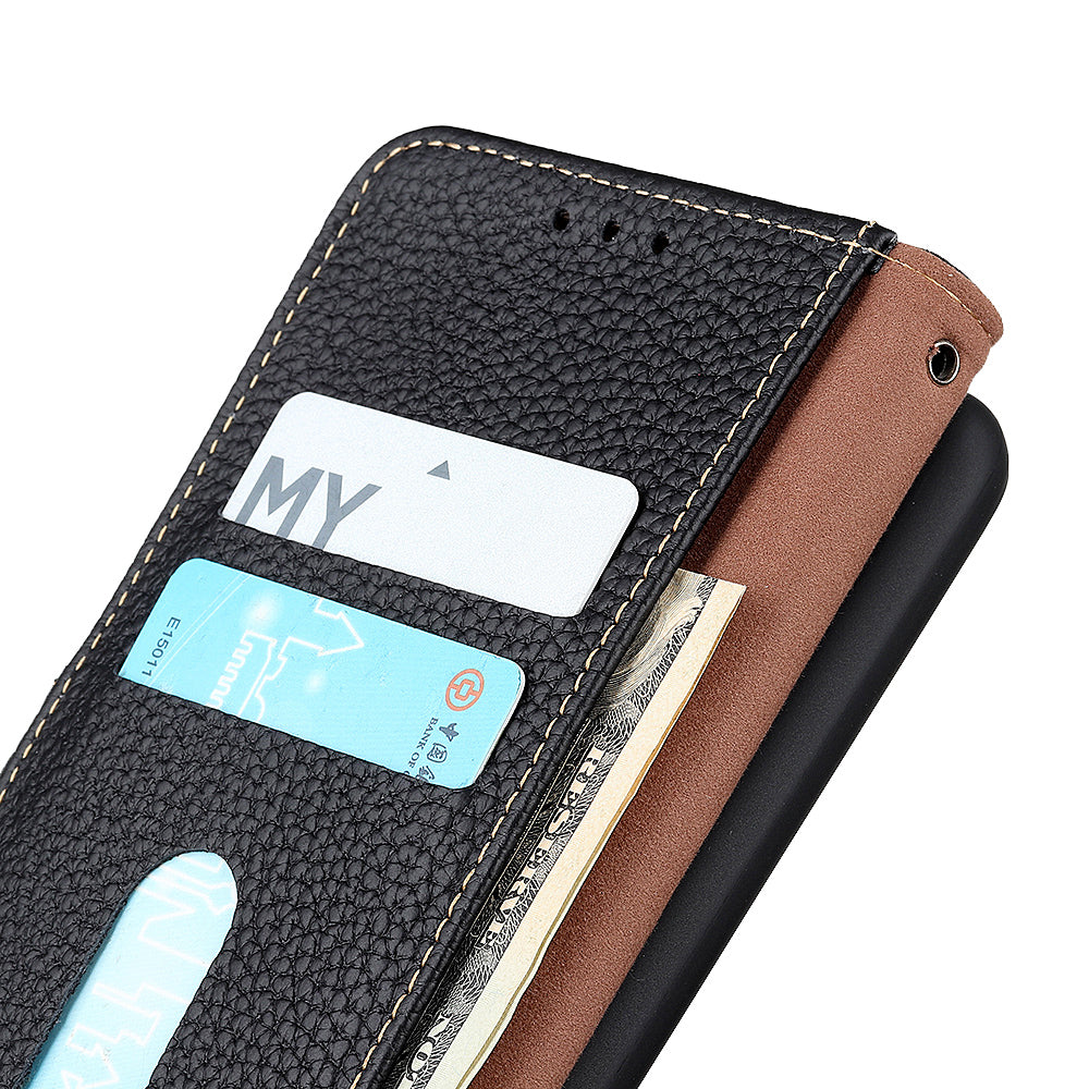 KHAZNEH For Google Pixel 9 Case Genuine Cow Leather Wallet Flip Phone Cover Litchi Texture
