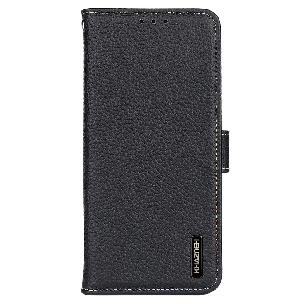KHAZNEH For Google Pixel 9 Case Genuine Cow Leather Wallet Flip Phone Cover Litchi Texture