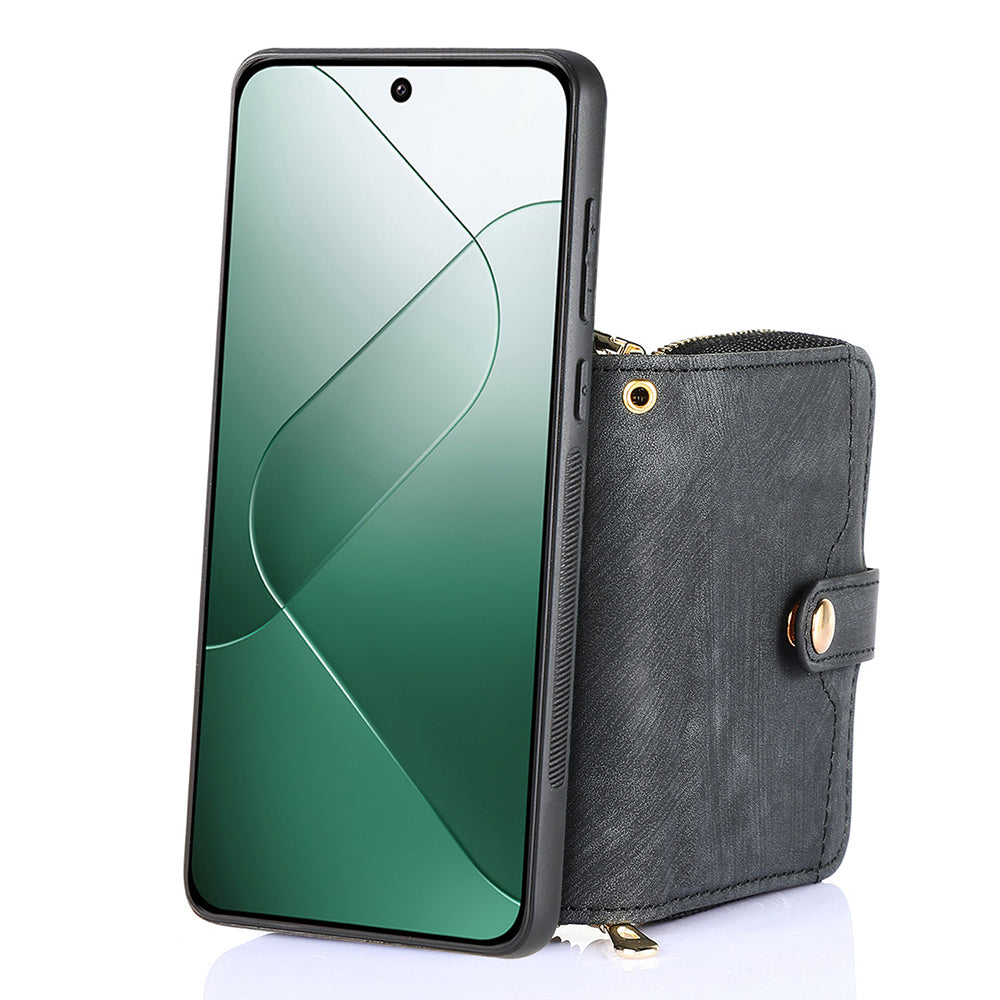 D3 For Xiaomi 14 Cell Phone Cases Leather+TPU+PC Cover with Zipper Wallet