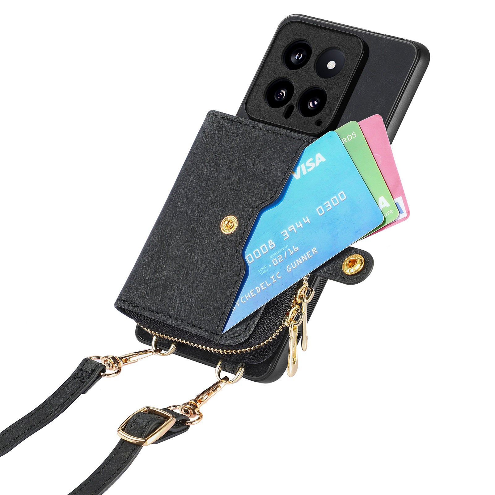 D3 For Xiaomi 14 Cell Phone Cases Leather+TPU+PC Cover with Zipper Wallet