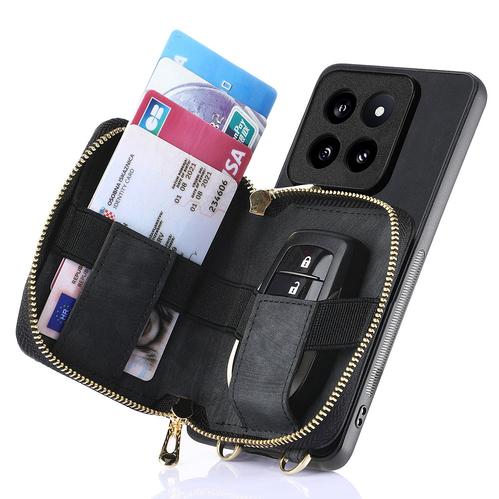 D3 for Xiaomi 14 Pro Case Wallet Kickstand Retro Leather+TPU+PC Phone Cover with Lanyard