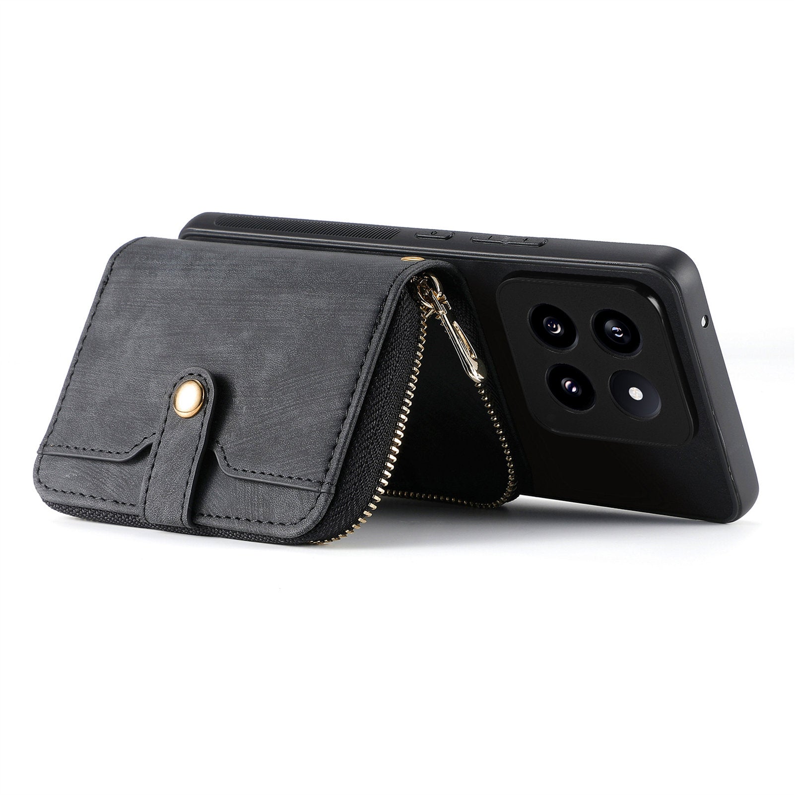 D3 for Xiaomi 14 Pro Case Wallet Kickstand Retro Leather+TPU+PC Phone Cover with Lanyard
