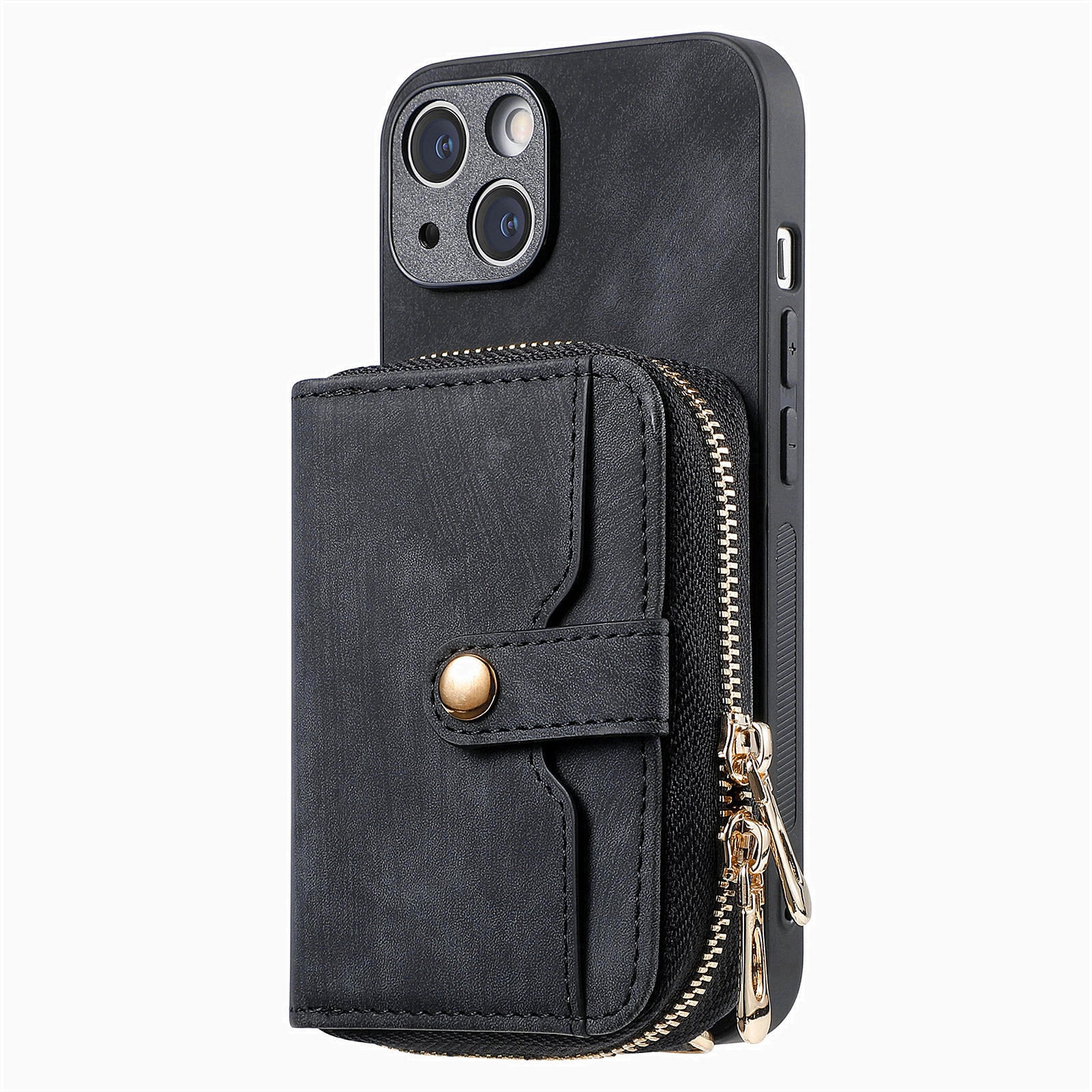 D3 For iPhone 13 Wallet Case Anti-Scratch PU+TPU+PC Phone Cover with Strap