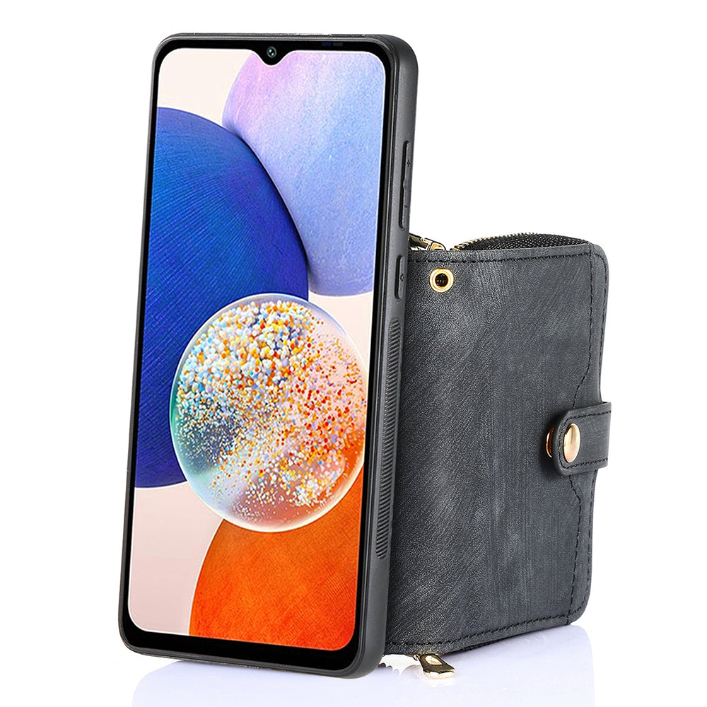 D3 For Samsung Galaxy A24 4G (162.1 x 77.6 x 8.3mm) Leather Case Zipper Wallet Retro Protective Cover