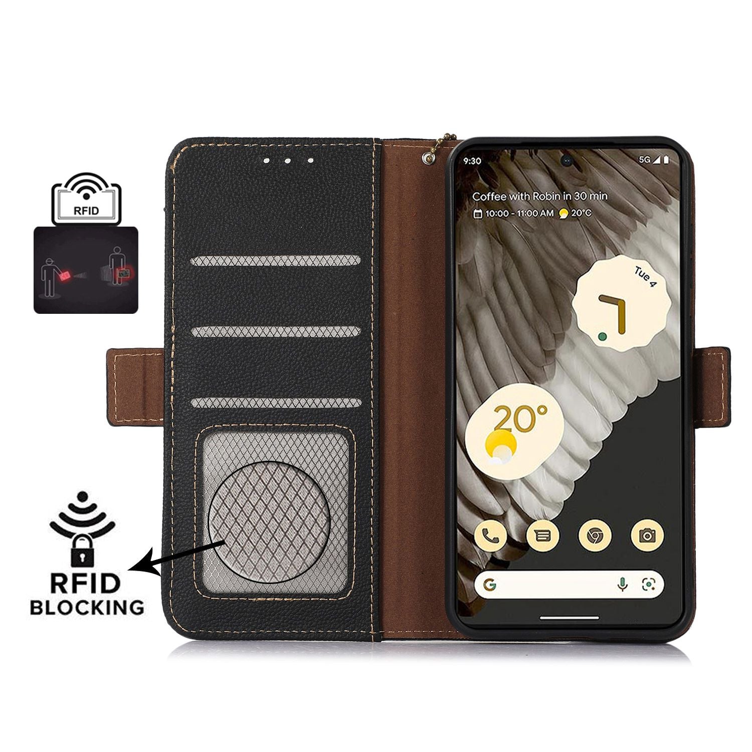 TJ For Google Pixel 9 Pro RFID Blocking Case Genuine Cow Leather Flip Phone Cover