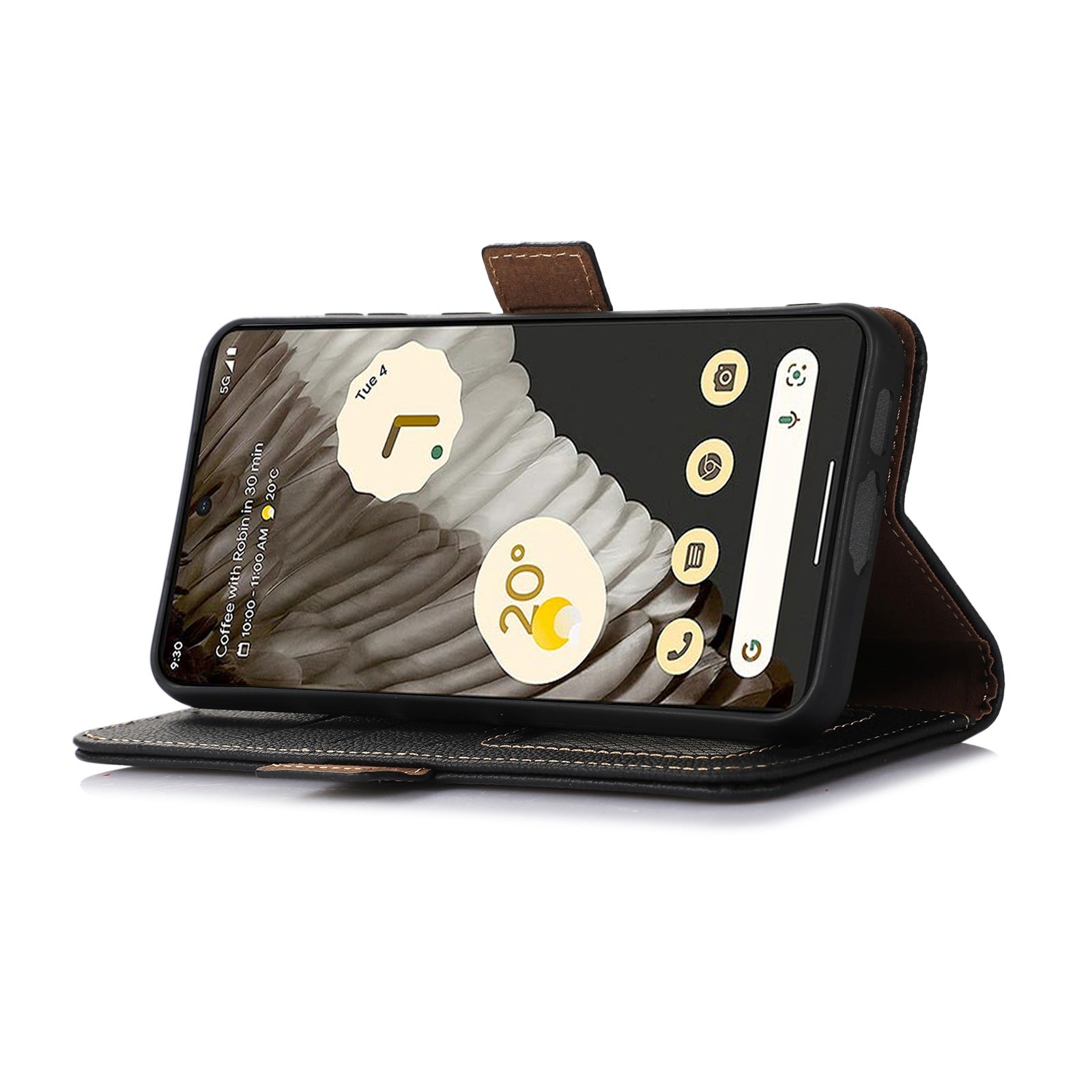 TJ For Google Pixel 9 Pro RFID Blocking Case Genuine Cow Leather Flip Phone Cover
