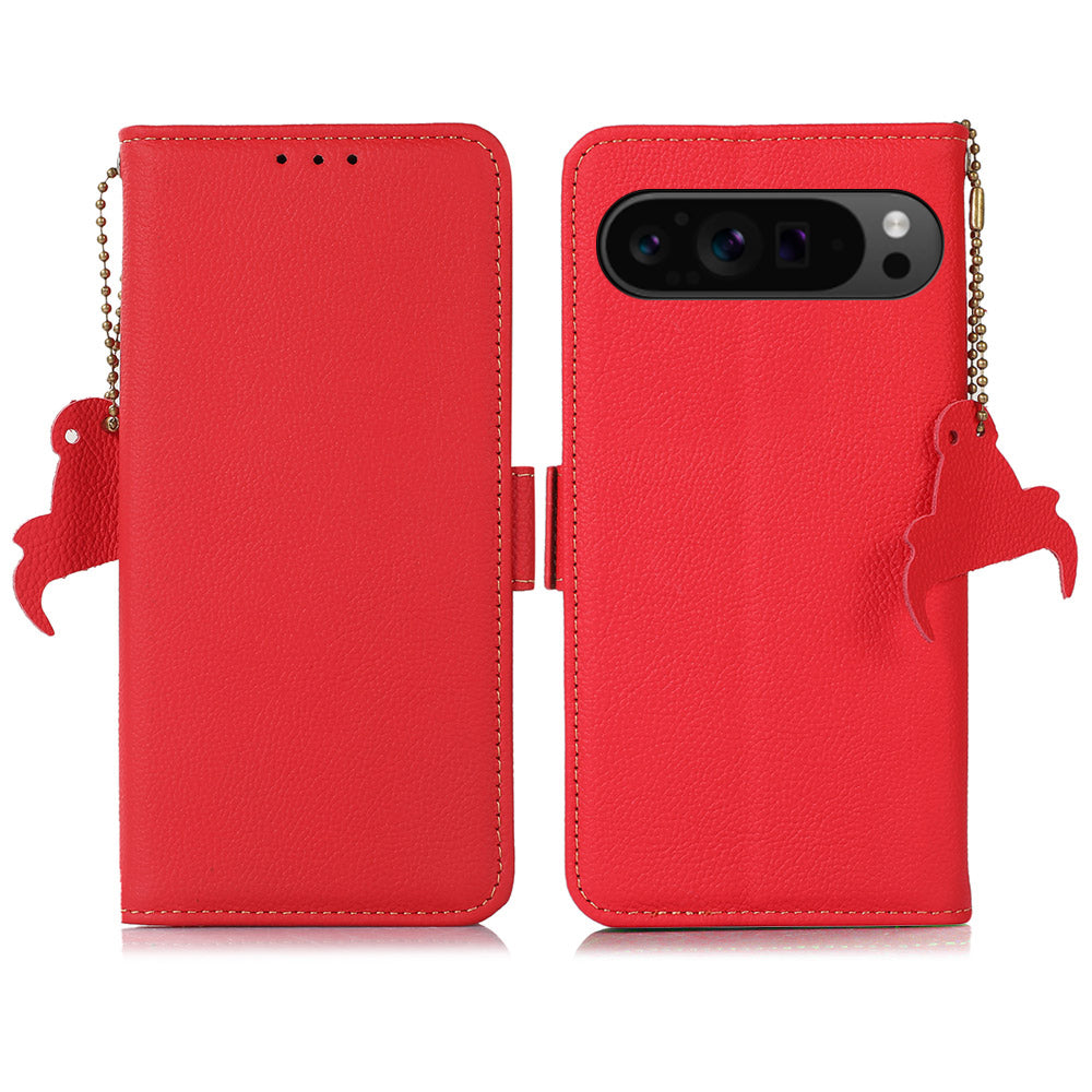 TJ For Google Pixel 9 Pro RFID Blocking Case Genuine Cow Leather Flip Phone Cover