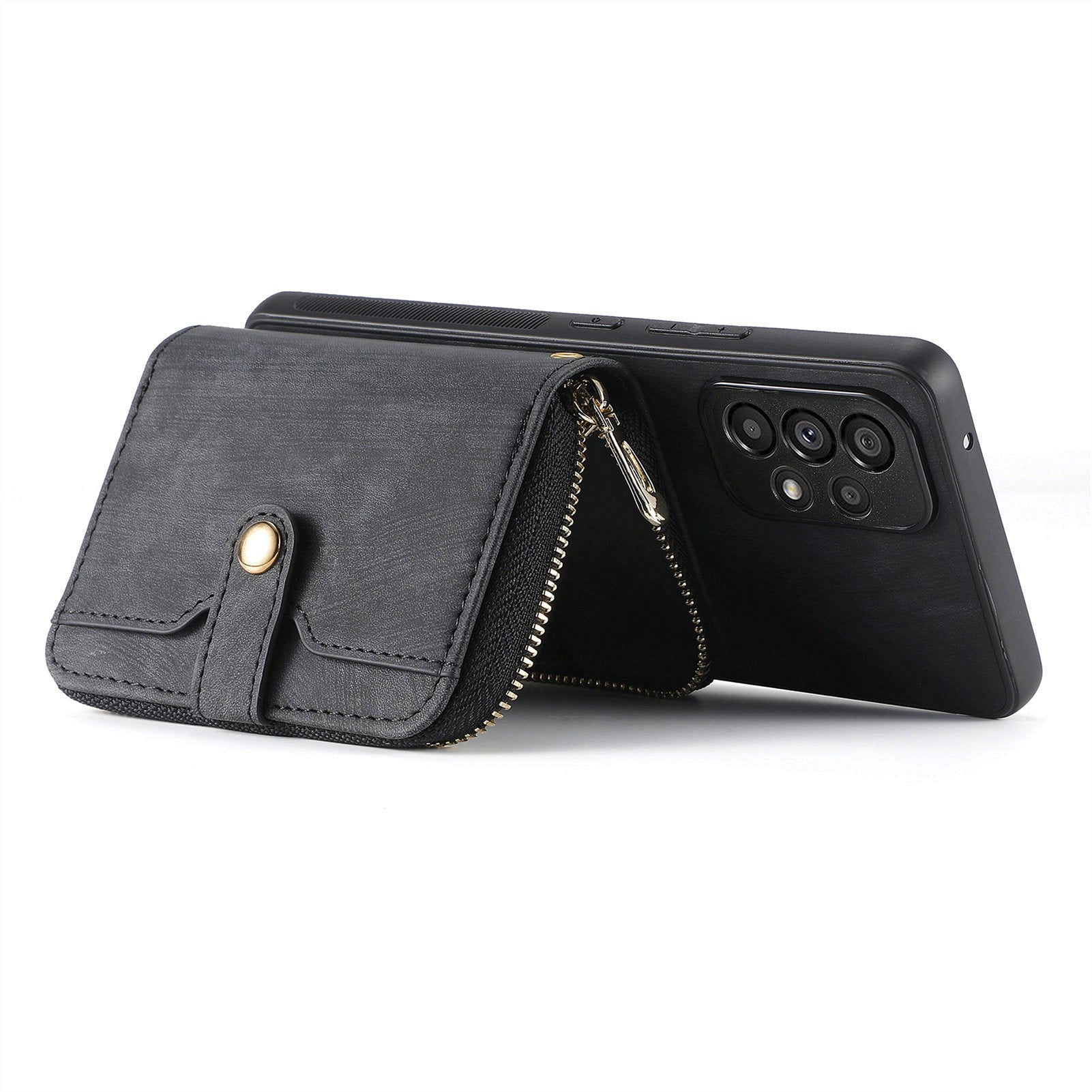 D3 For Samsung Galaxy A13 4G Shockproof Cover PU Leather+PC+TPU Phone Case Kickstand Zipper Wallet