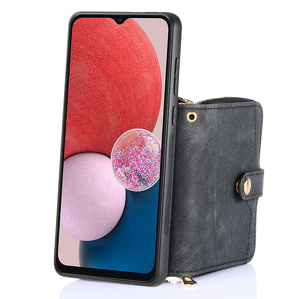 D3 For Samsung Galaxy A13 4G Shockproof Cover PU Leather+PC+TPU Phone Case Kickstand Zipper Wallet