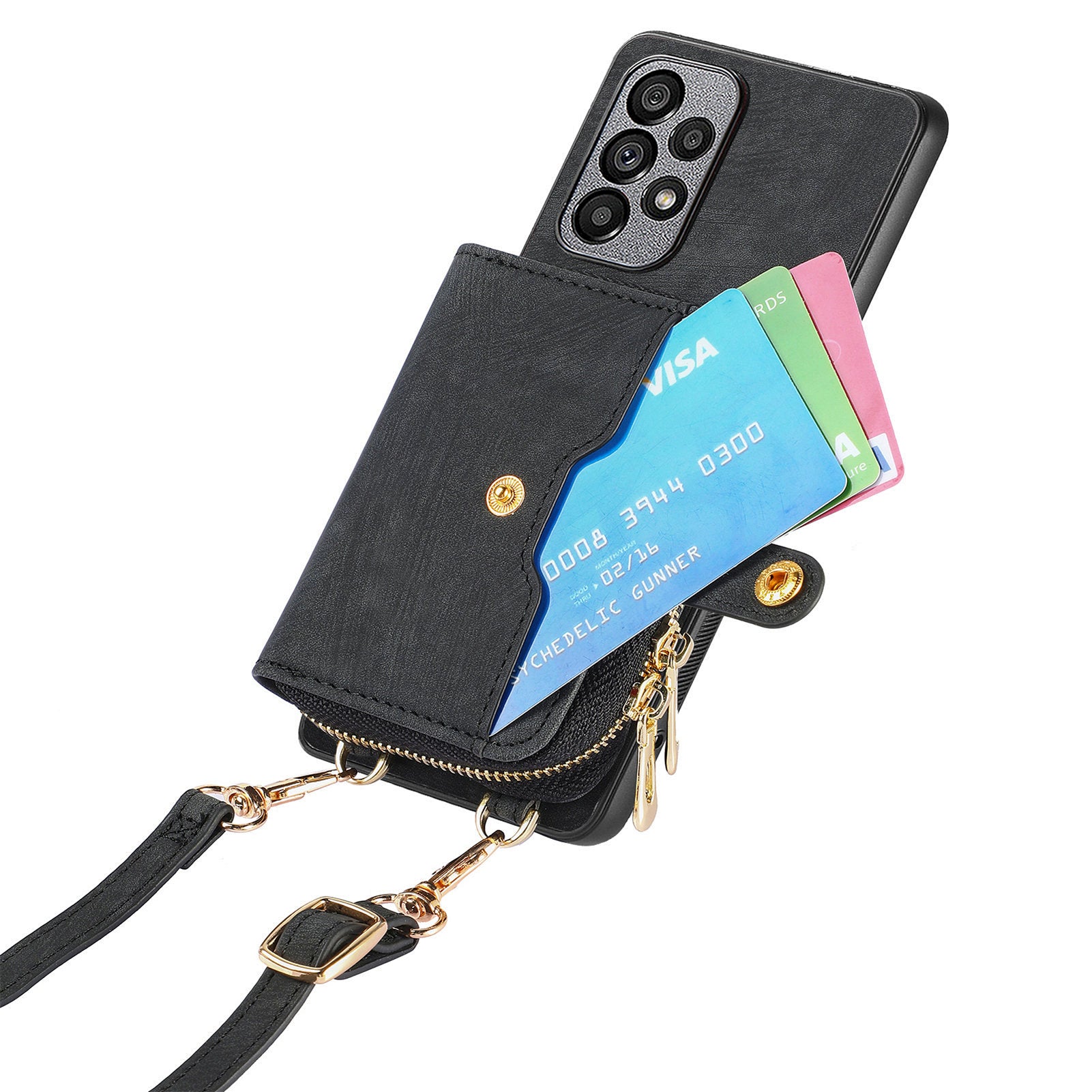 D3 For Samsung Galaxy A13 4G Shockproof Cover PU Leather+PC+TPU Phone Case Kickstand Zipper Wallet