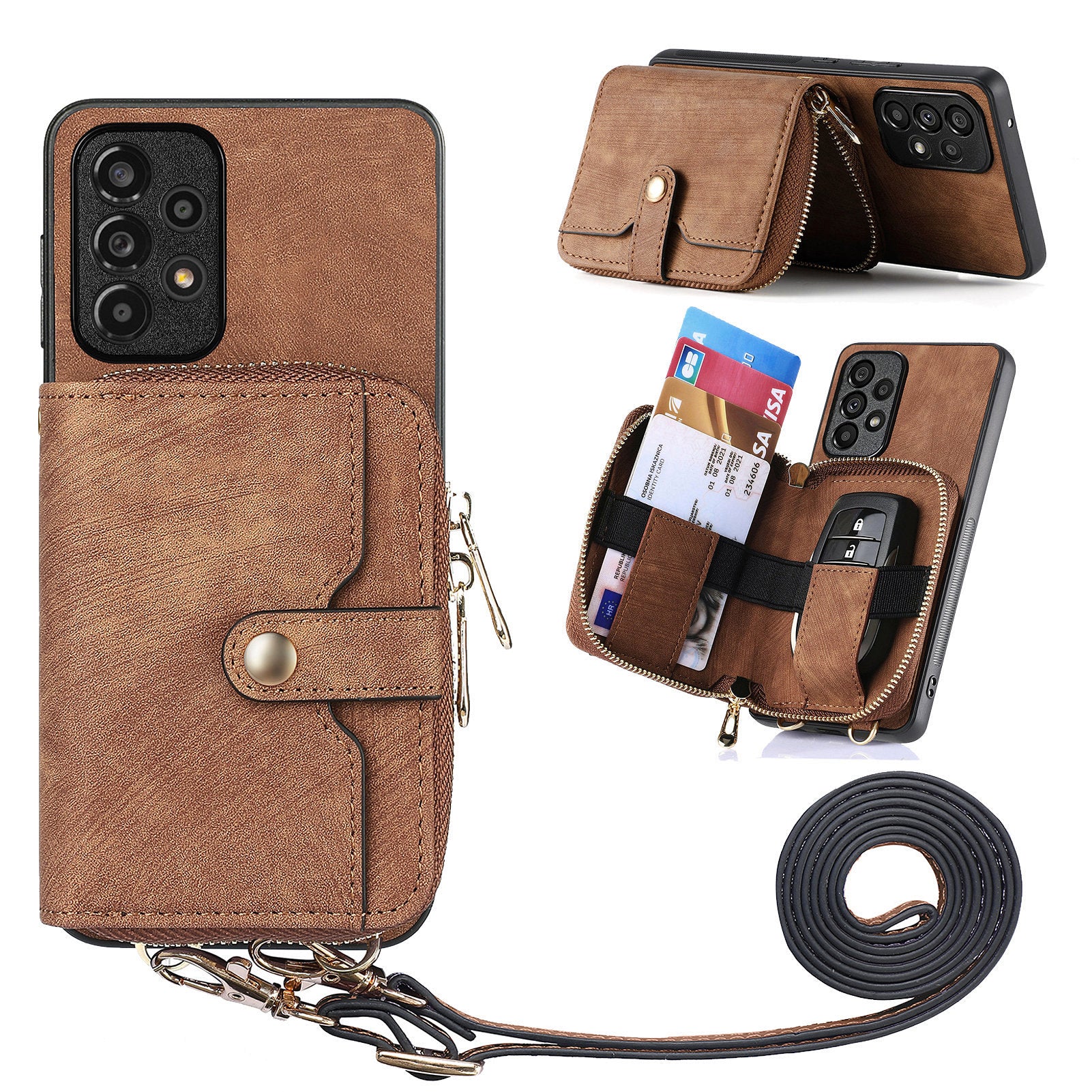 D3 For Samsung Galaxy A13 4G Shockproof Cover PU Leather+PC+TPU Phone Case Kickstand Zipper Wallet