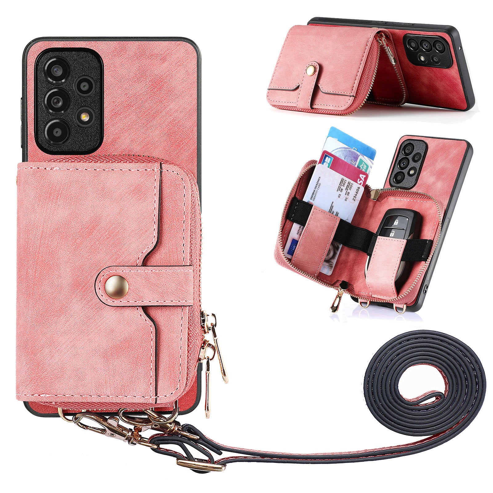D3 For Samsung Galaxy A13 4G Shockproof Cover PU Leather+PC+TPU Phone Case Kickstand Zipper Wallet