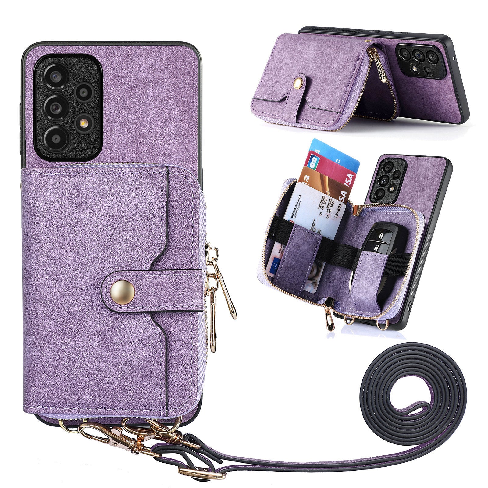 D3 For Samsung Galaxy A13 4G Shockproof Cover PU Leather+PC+TPU Phone Case Kickstand Zipper Wallet