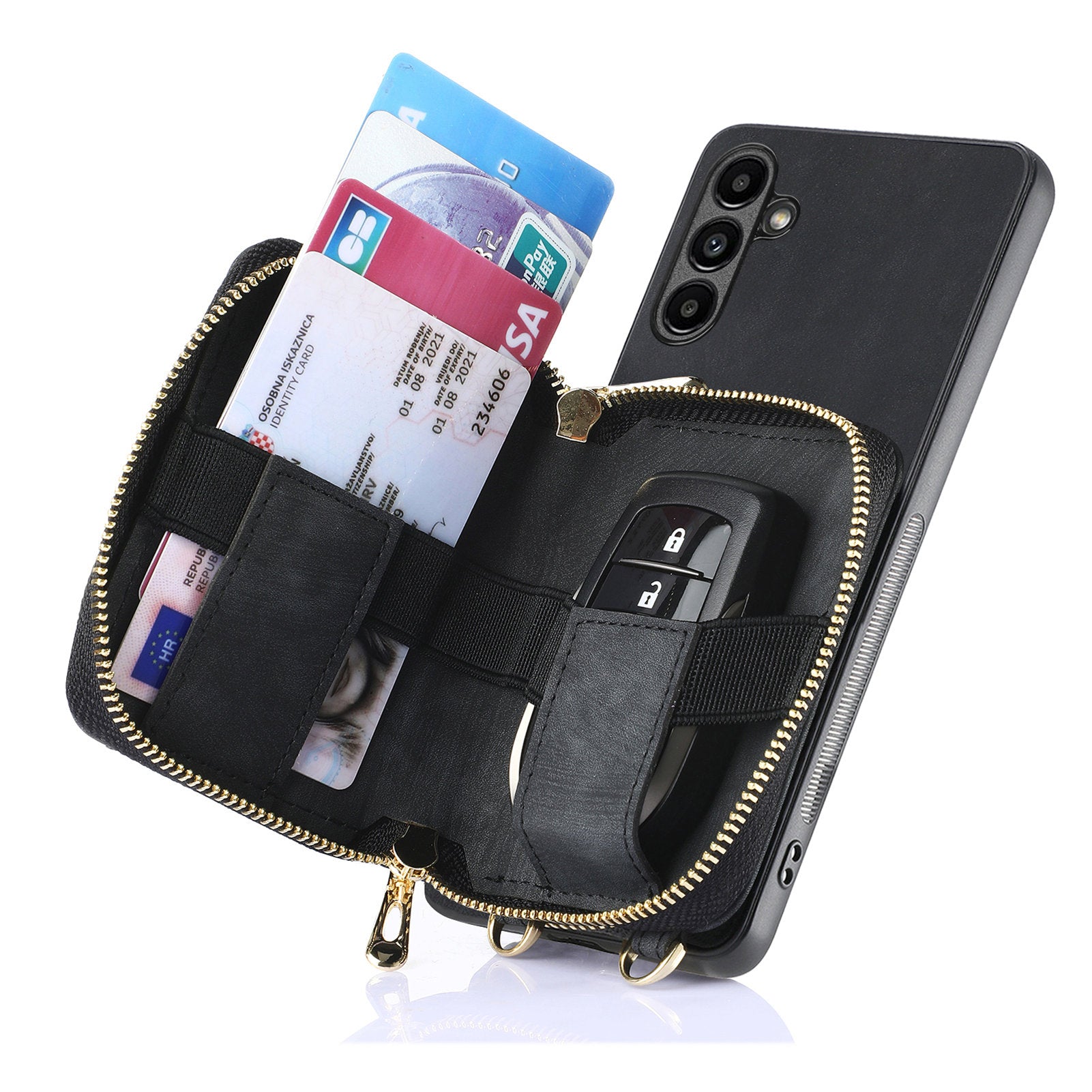 D3 for Samsung Galaxy A34 5G Zipper Pocket Case Leather+TPU+PC Crossbody Phone Cover