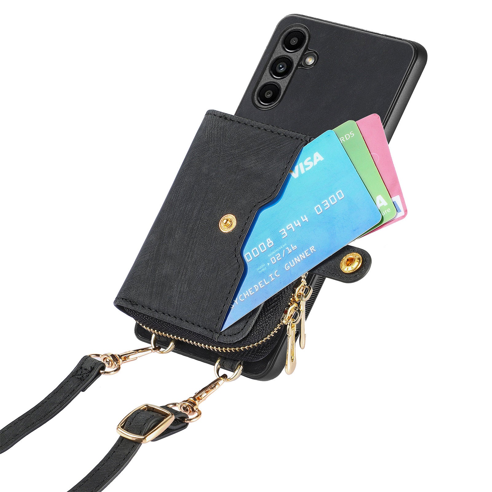 D3 for Samsung Galaxy A34 5G Zipper Pocket Case Leather+TPU+PC Crossbody Phone Cover