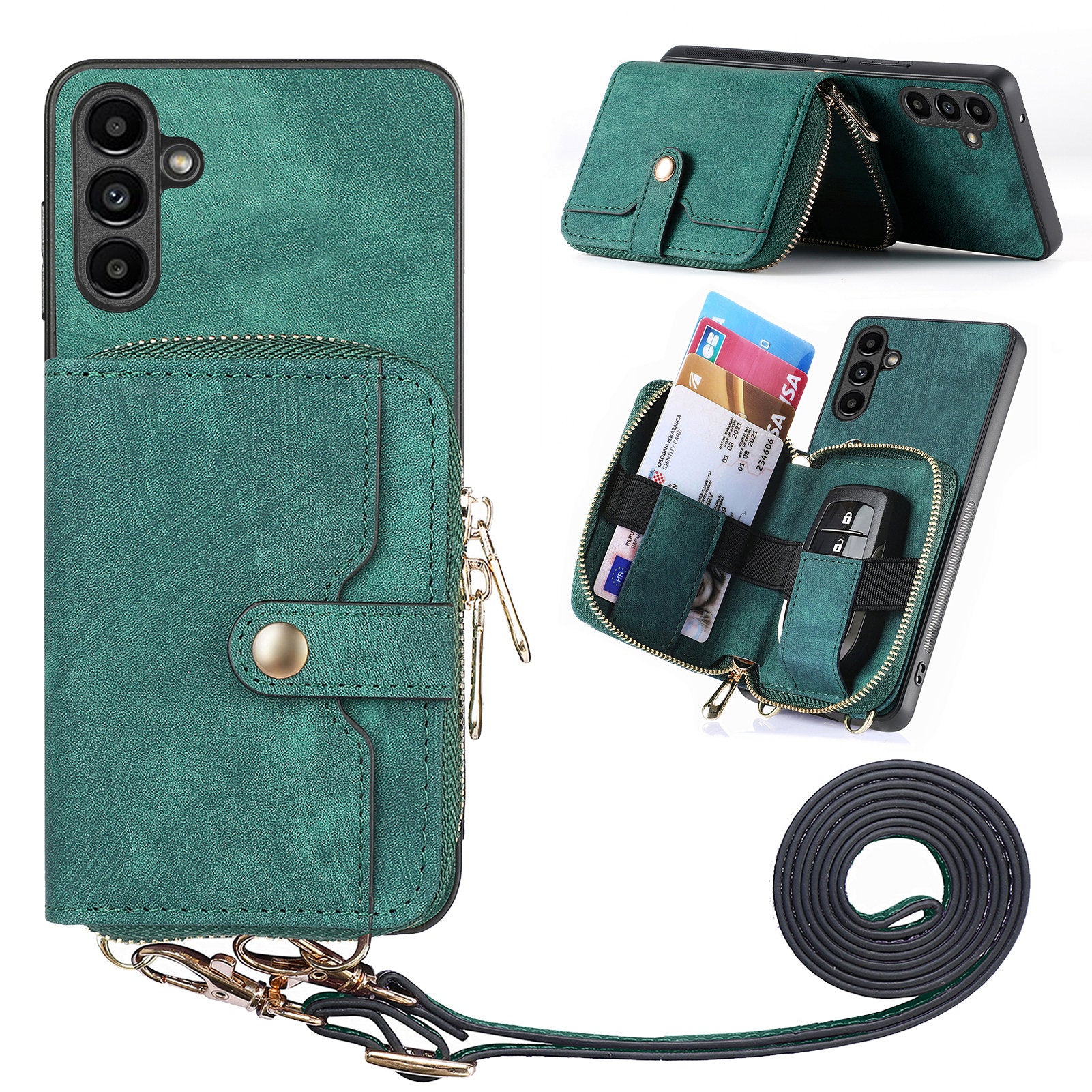 D3 for Samsung Galaxy A34 5G Zipper Pocket Case Leather+TPU+PC Crossbody Phone Cover