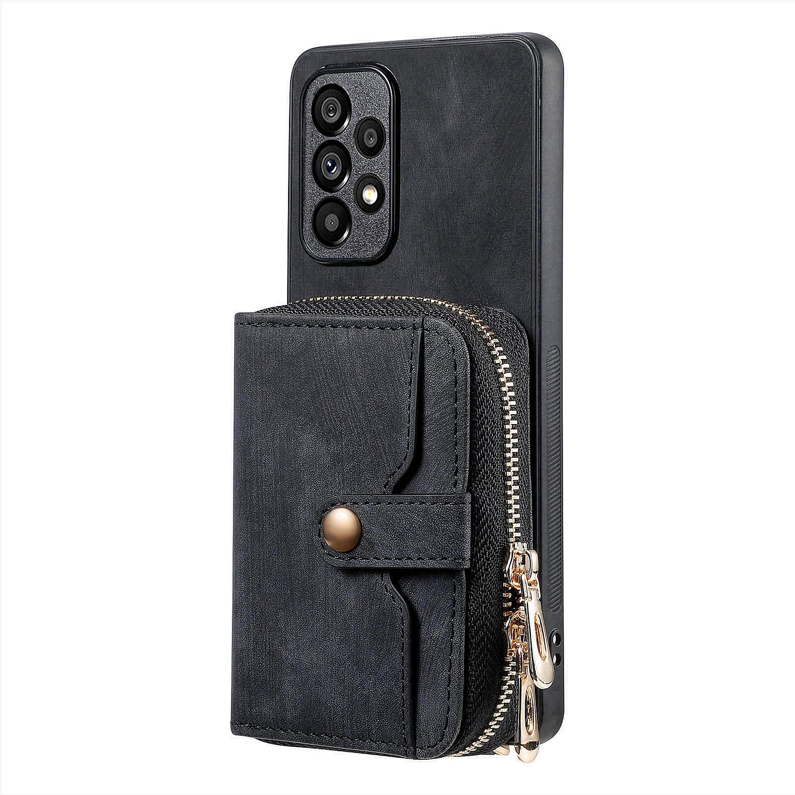 D3 For Samsung Galaxy A53 5G Case Zipper Wallet Retro Leather Coated Back Cover with Shoulder Strap