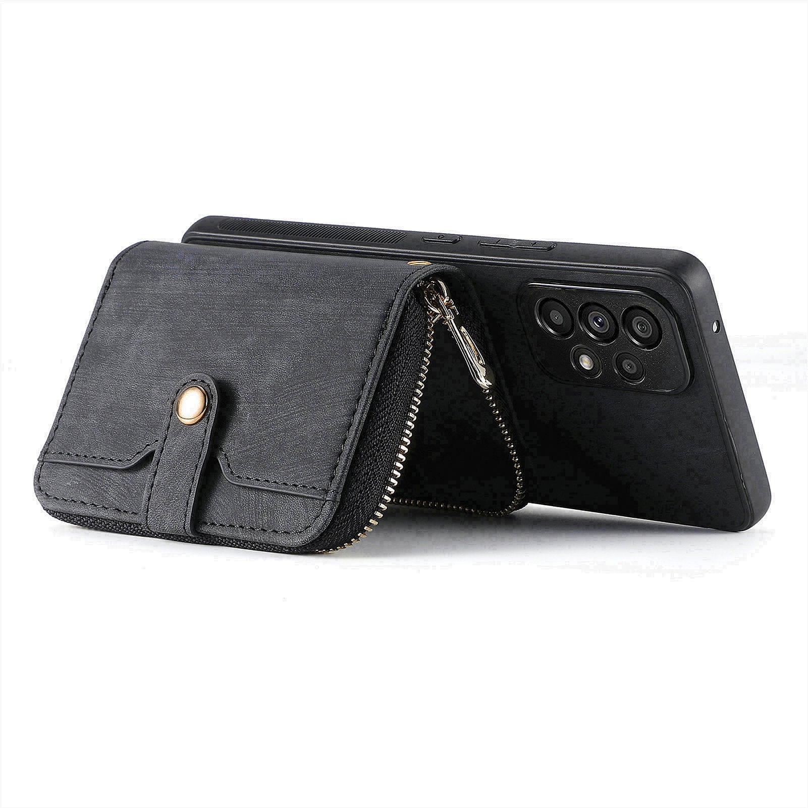 D3 For Samsung Galaxy A53 5G Case Zipper Wallet Retro Leather Coated Back Cover with Shoulder Strap