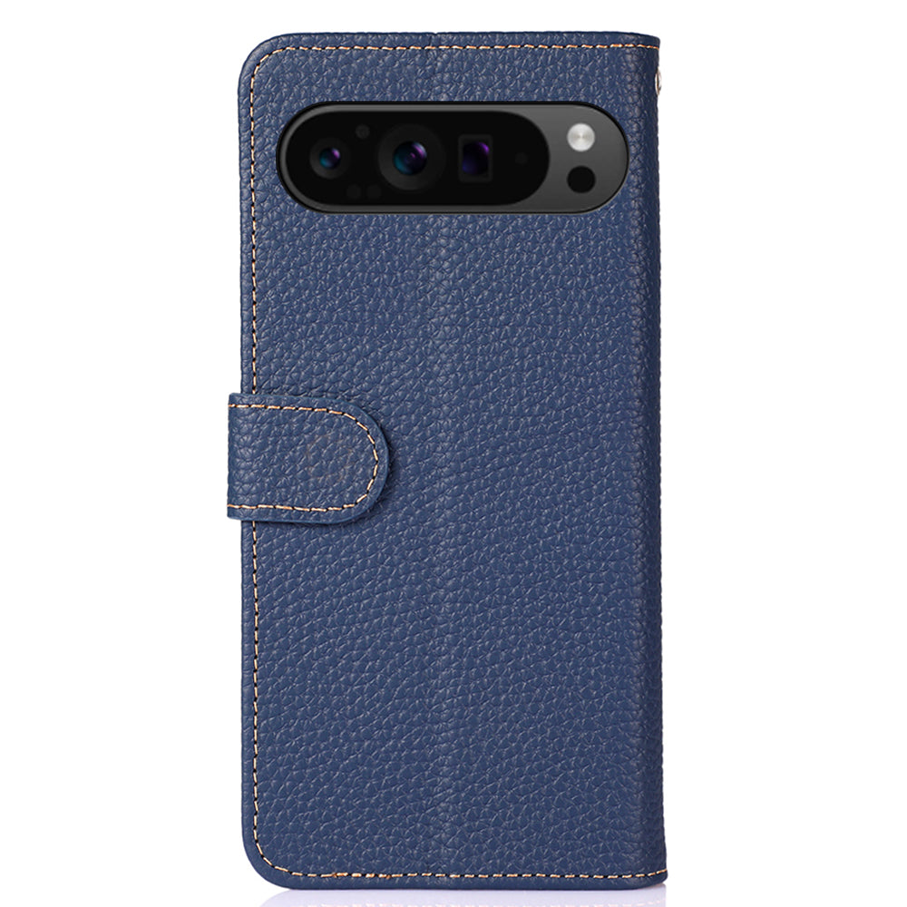 KHAZNEH For Google Pixel 9 Pro Case Litchi Texture Genuine Cow Leather Phone Cover