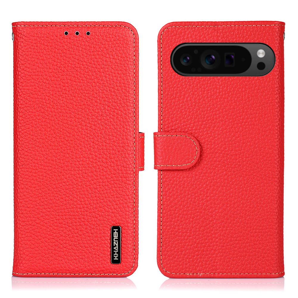 KHAZNEH For Google Pixel 9 Pro Case Litchi Texture Genuine Cow Leather Phone Cover