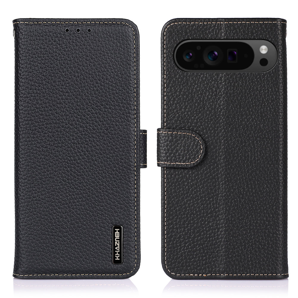 KHAZNEH For Google Pixel 9 Pro Case Litchi Texture Genuine Cow Leather Phone Cover