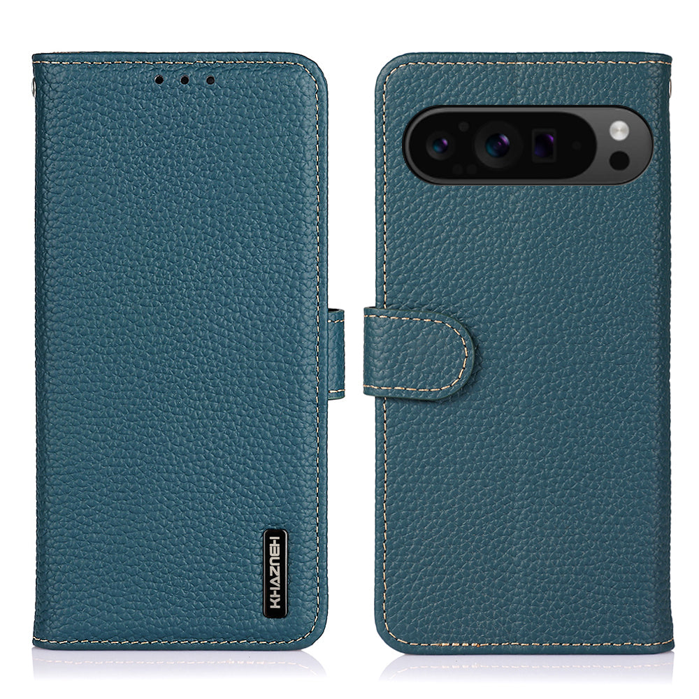 KHAZNEH For Google Pixel 9 Pro Case Litchi Texture Genuine Cow Leather Phone Cover