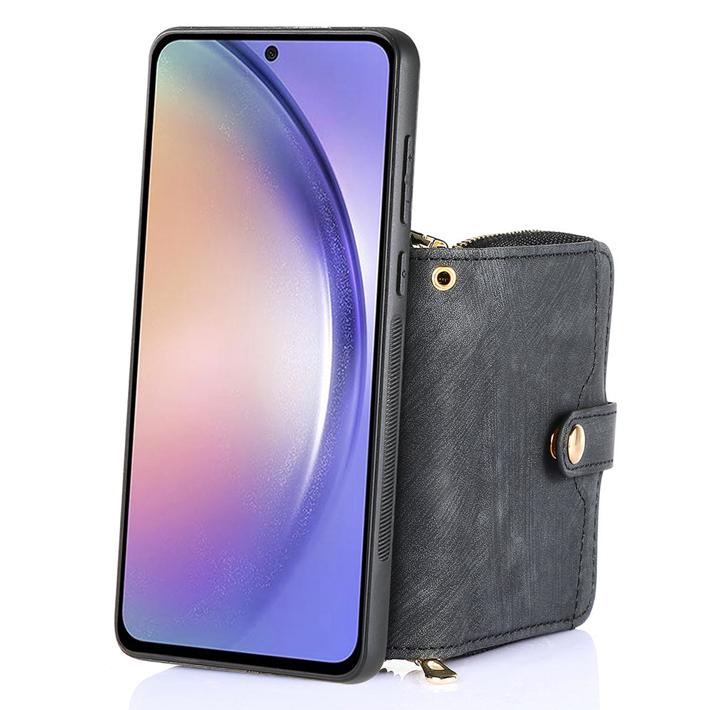 D3 Crossbody Case for Samsung Galaxy A54 5G Zipper Pocket Leather+TPU+PC Phone Cover