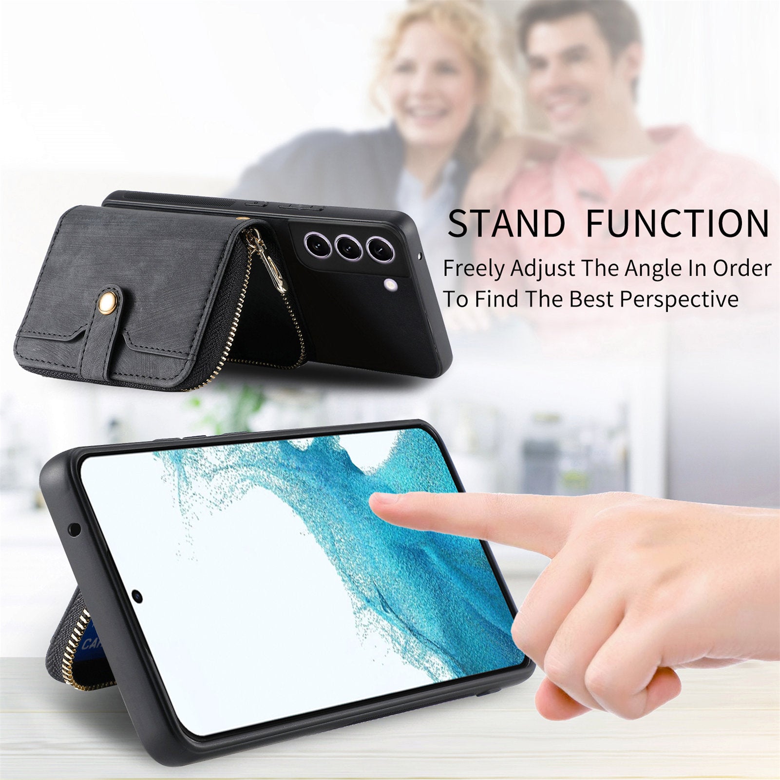 D3 for Samsung Galaxy S22+ 5G Zipper Pocket Crossbody Case Leather+TPU+PC Phone Cover