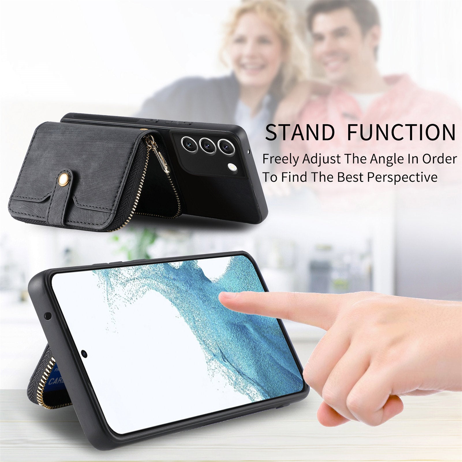 D3 For Samsung Galaxy S22 5G Case Zipper Wallet Retro Leather+TPU+PC Crossbody Phone Cover