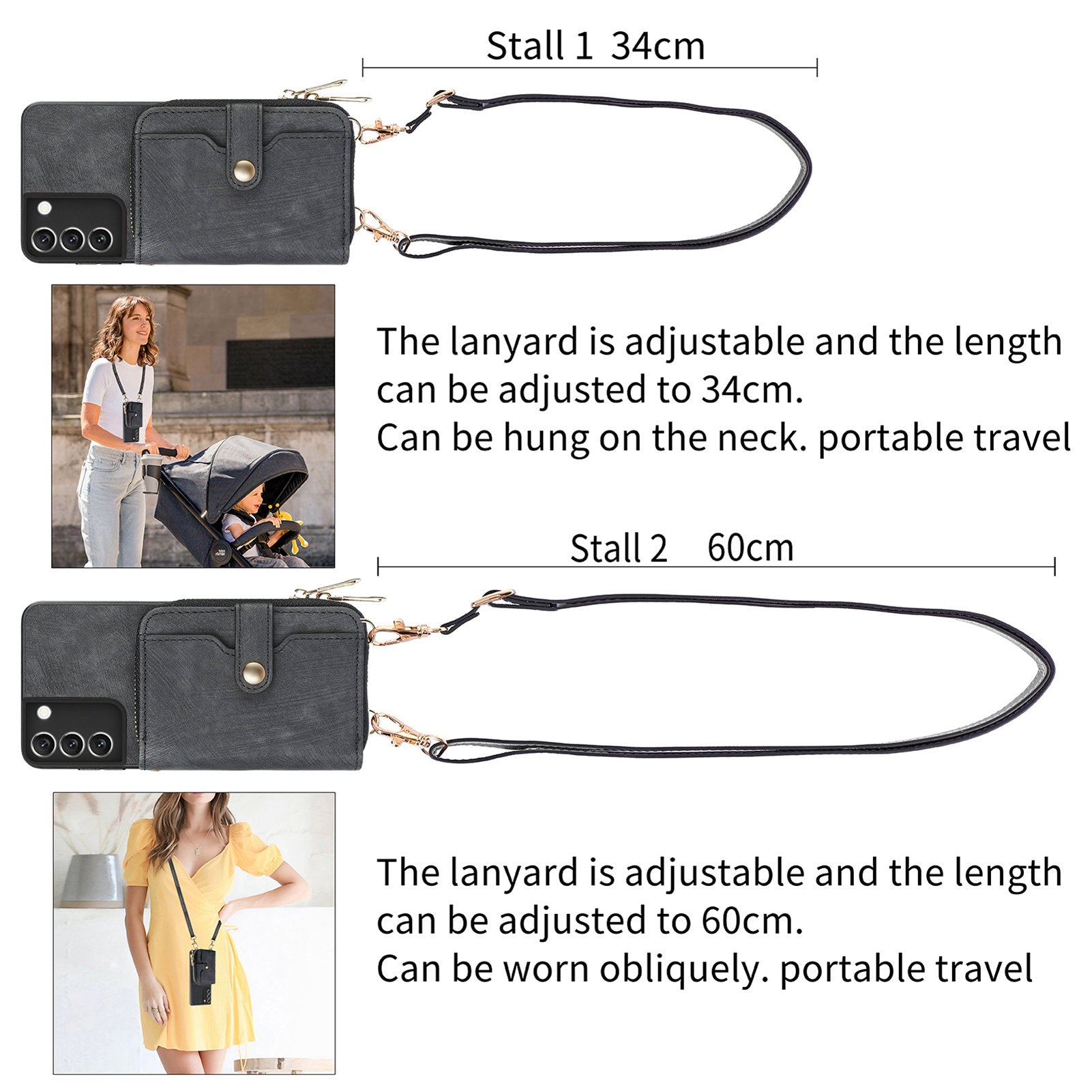 D3 For Samsung Galaxy S22 5G Case Zipper Wallet Retro Leather+TPU+PC Crossbody Phone Cover