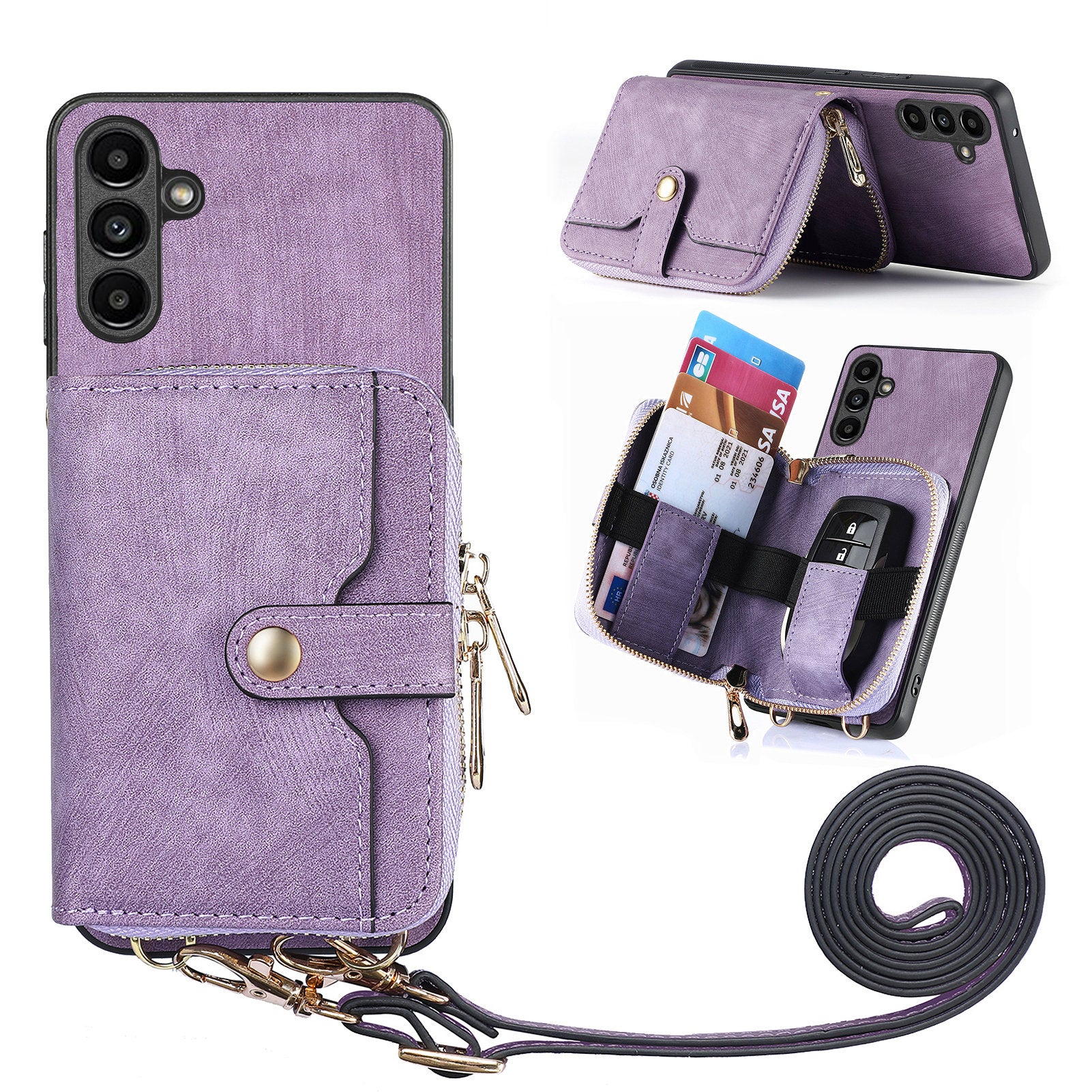 D3 For Samsung Galaxy S23 FE Shoulder Purse Phone Case PU Leather+PC+TPU Phone Cover with Kickstand