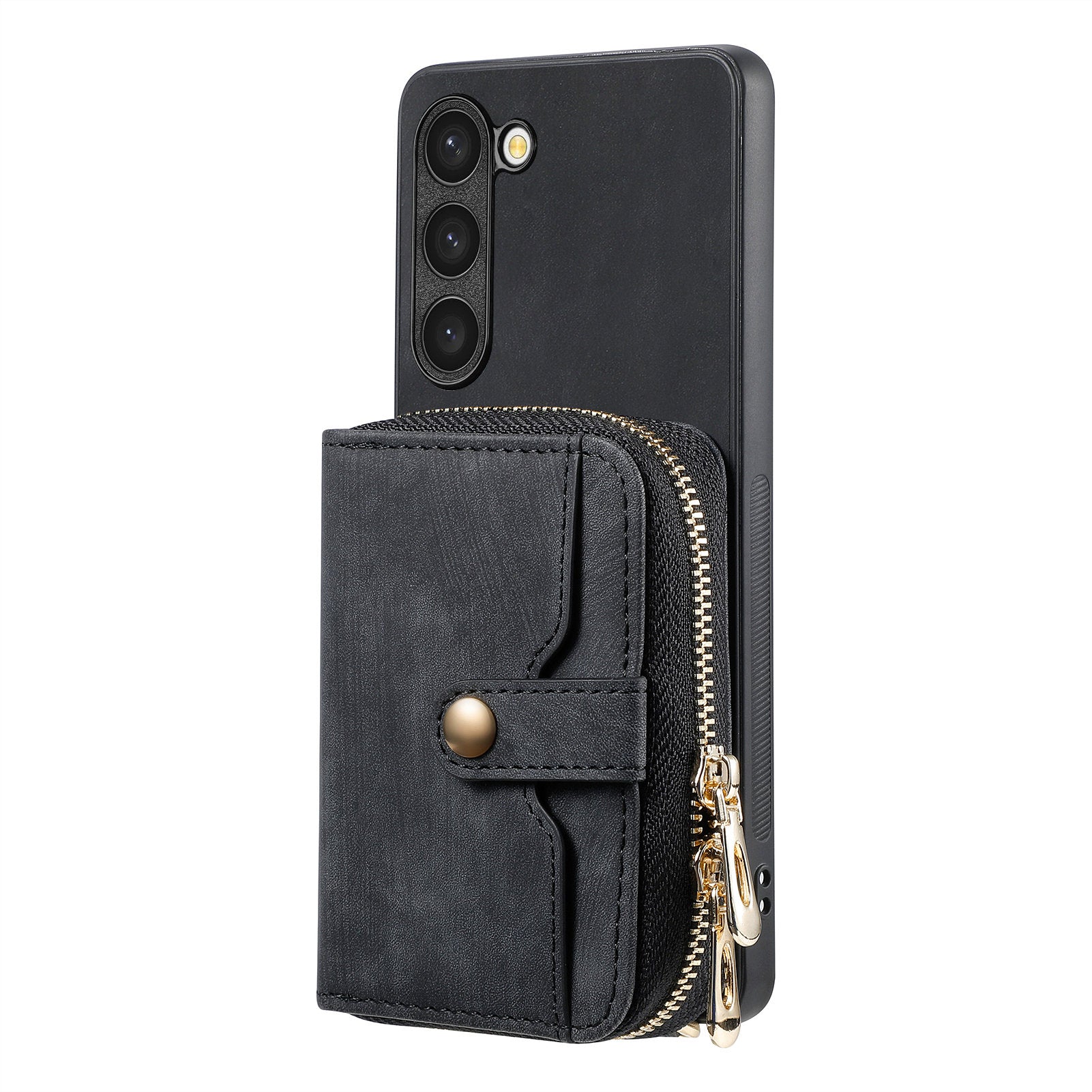 D3 For Samsung Galaxy S23+ Cell Phone Case Zipper Pocket Kickstand Cover with Long Strap