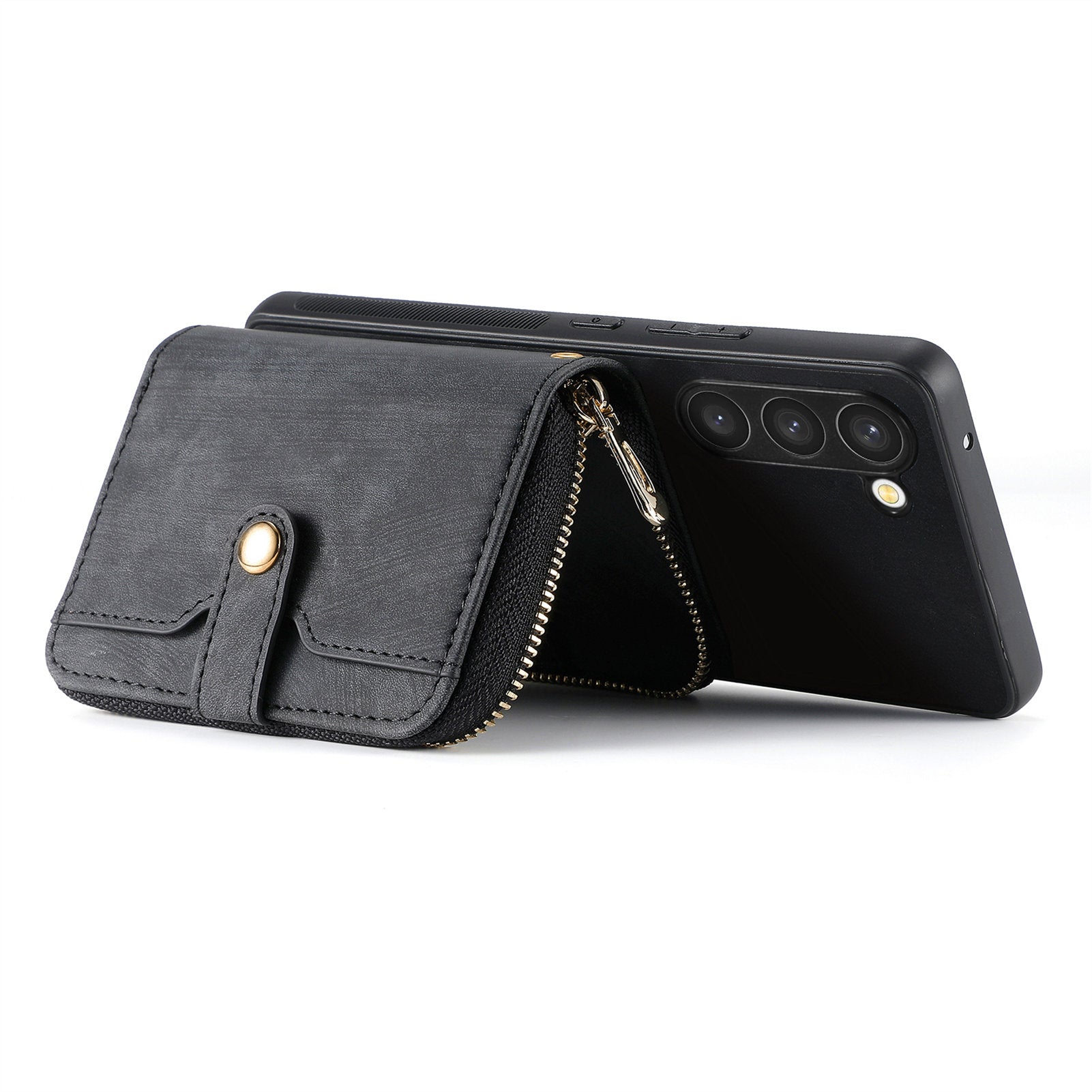 D3 For Samsung Galaxy S23+ Cell Phone Case Zipper Pocket Kickstand Cover with Long Strap