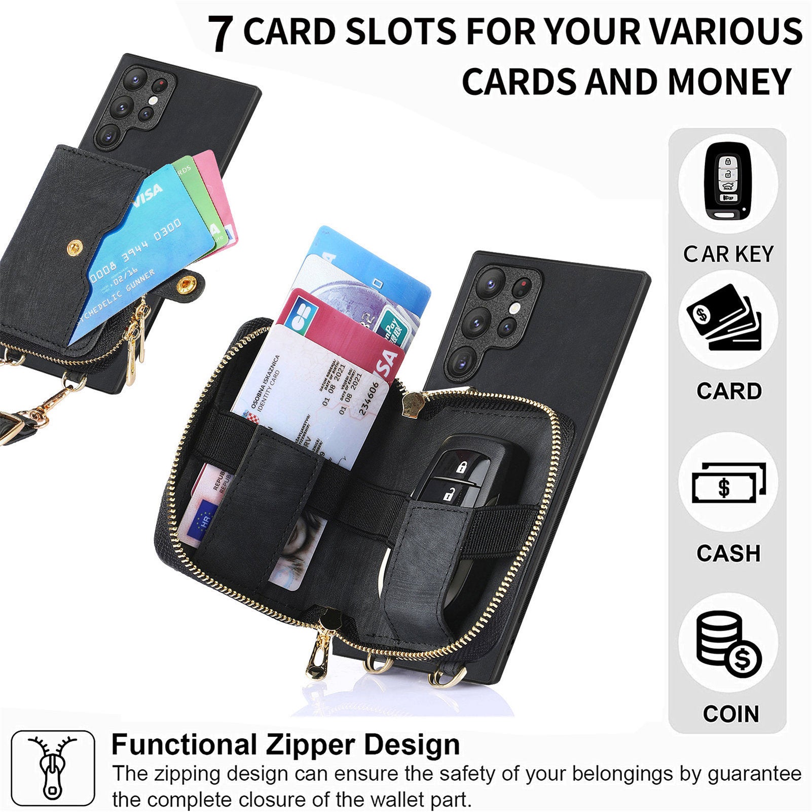 D3 Retro Phone Shell for Samsung Galaxy S23 Ultra PU Leather+PC+TPU Phone Case Zipper Wallet