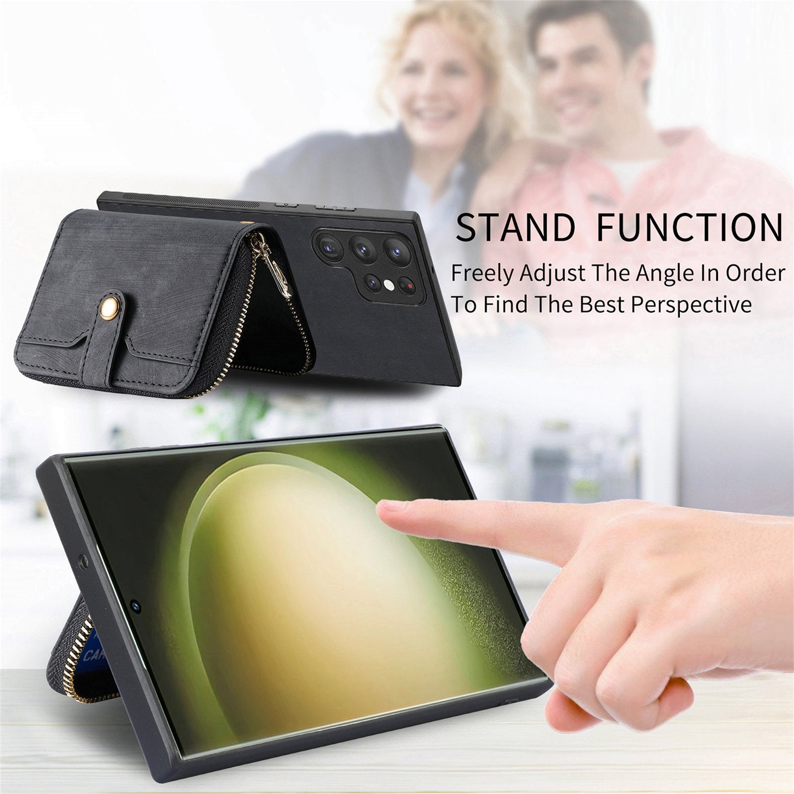 D3 Retro Phone Shell for Samsung Galaxy S23 Ultra PU Leather+PC+TPU Phone Case Zipper Wallet