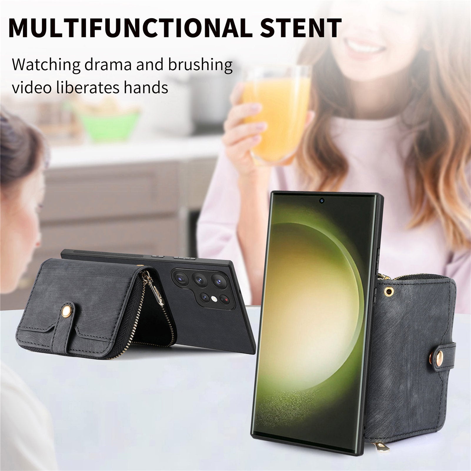D3 Retro Phone Shell for Samsung Galaxy S23 Ultra PU Leather+PC+TPU Phone Case Zipper Wallet