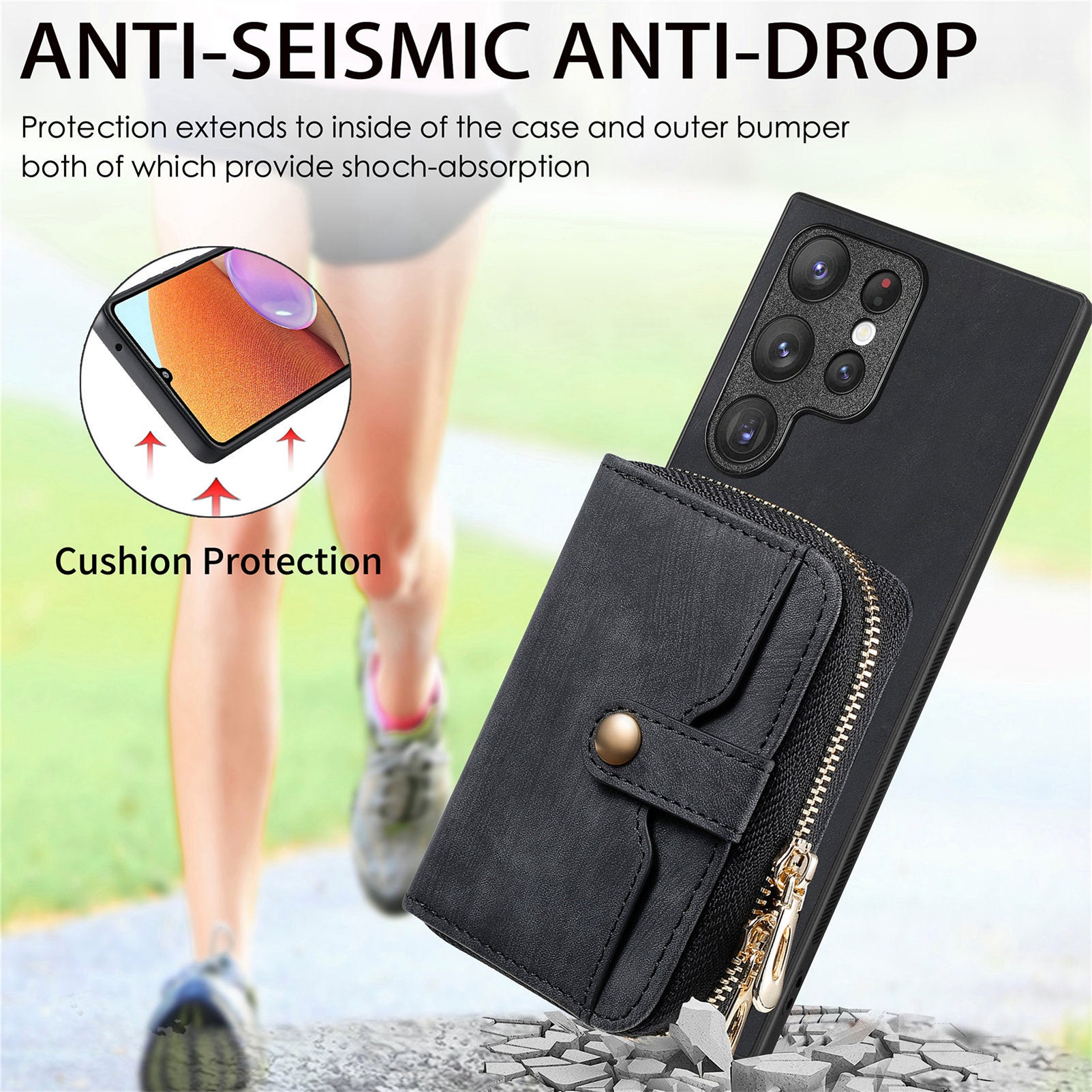 D3 Retro Phone Shell for Samsung Galaxy S23 Ultra PU Leather+PC+TPU Phone Case Zipper Wallet