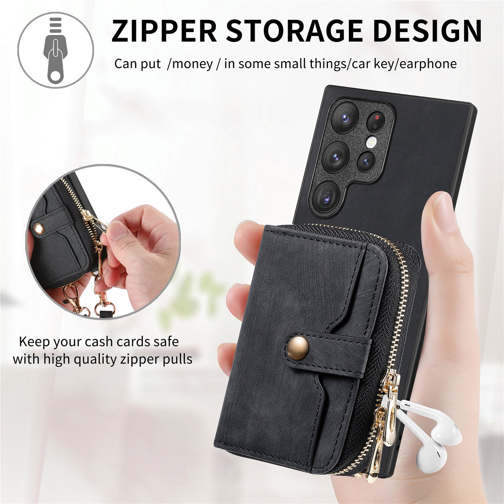 D3 Retro Phone Shell for Samsung Galaxy S23 Ultra PU Leather+PC+TPU Phone Case Zipper Wallet
