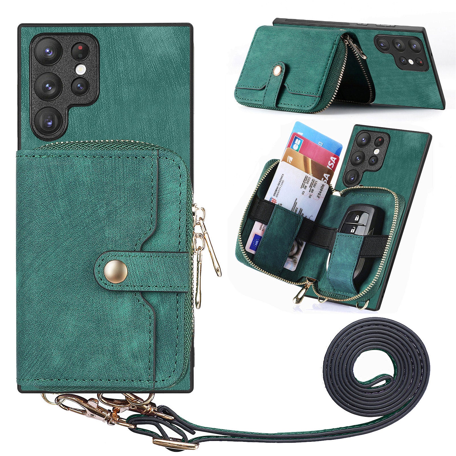 D3 Retro Phone Shell for Samsung Galaxy S23 Ultra PU Leather+PC+TPU Phone Case Zipper Wallet