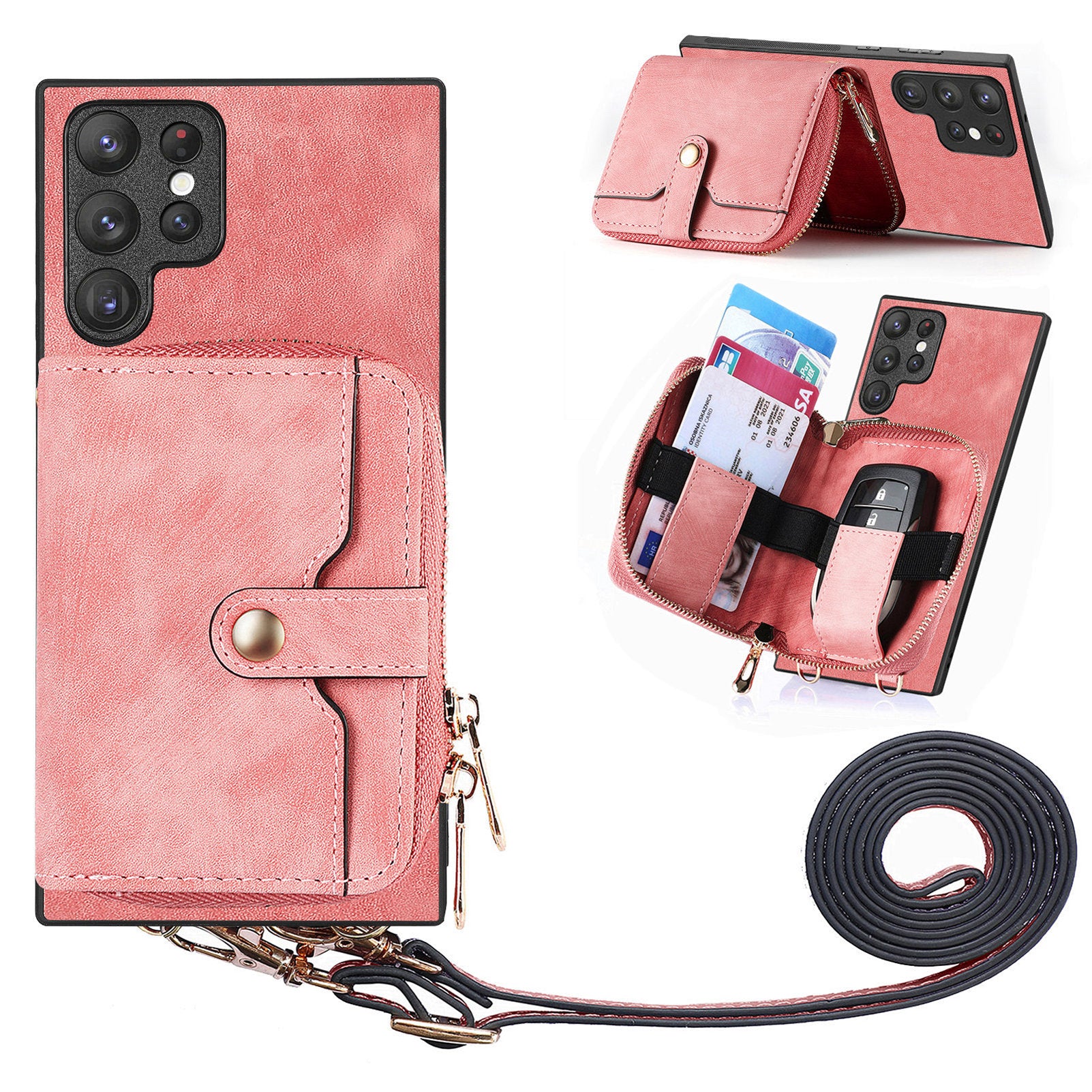 D3 Retro Phone Shell for Samsung Galaxy S23 Ultra PU Leather+PC+TPU Phone Case Zipper Wallet