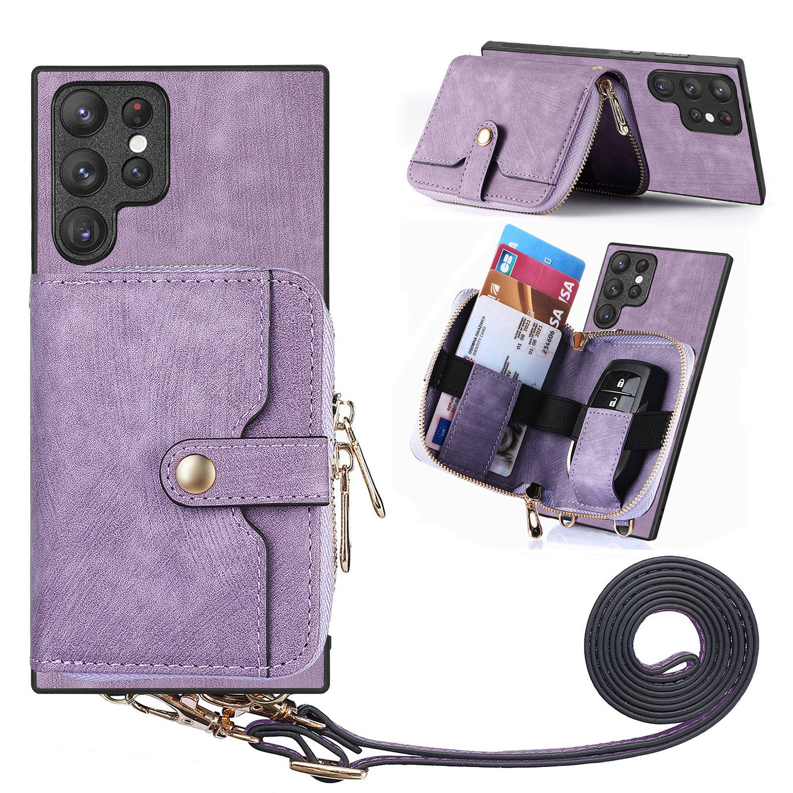 D3 Retro Phone Shell for Samsung Galaxy S23 Ultra PU Leather+PC+TPU Phone Case Zipper Wallet