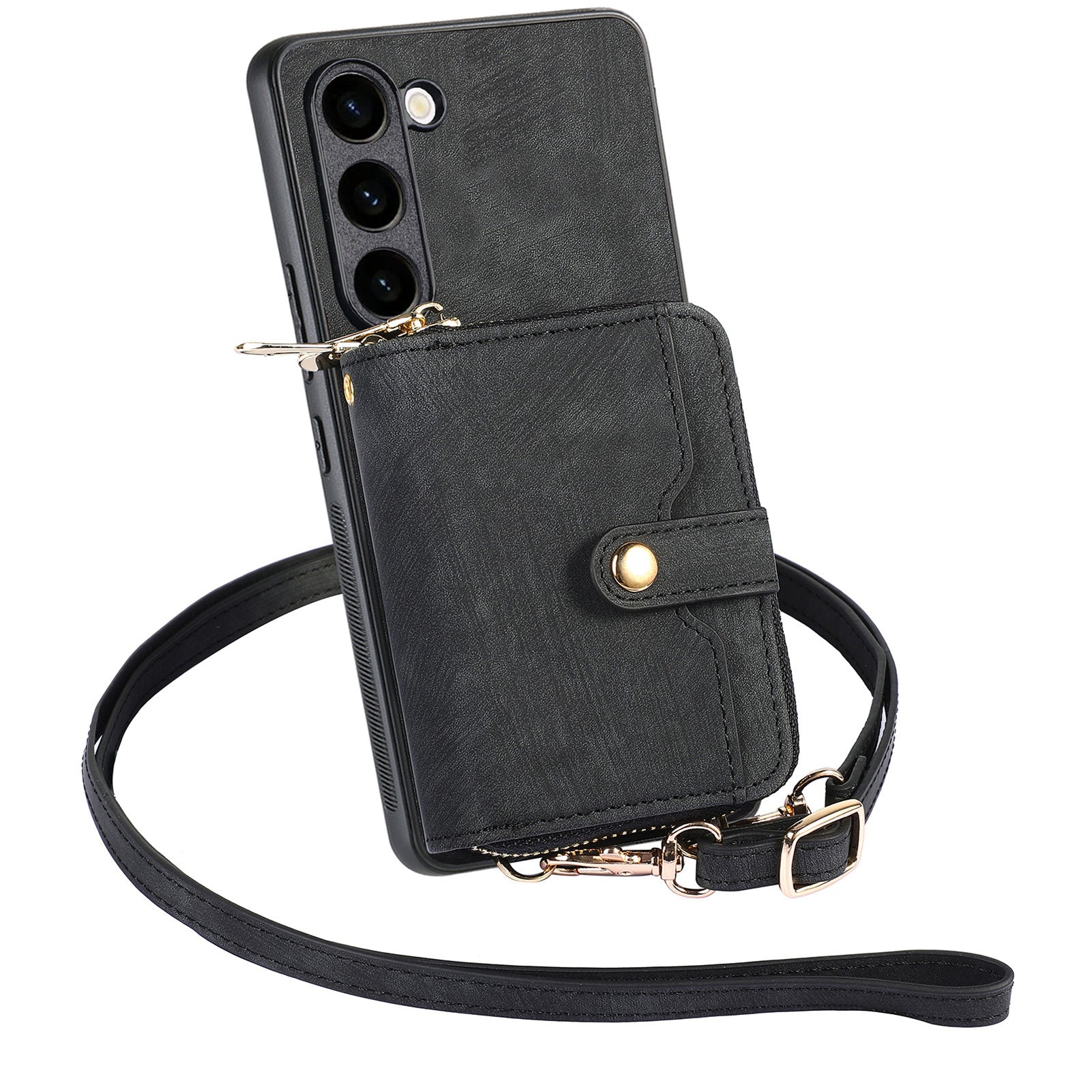 D3 for Samsung Galaxy S23 Zipper Pocket Case Drop Proof Leather+TPU+PC Crossbody Phone Cover