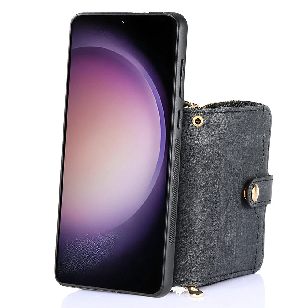 D3 for Samsung Galaxy S23 Zipper Pocket Case Drop Proof Leather+TPU+PC Crossbody Phone Cover